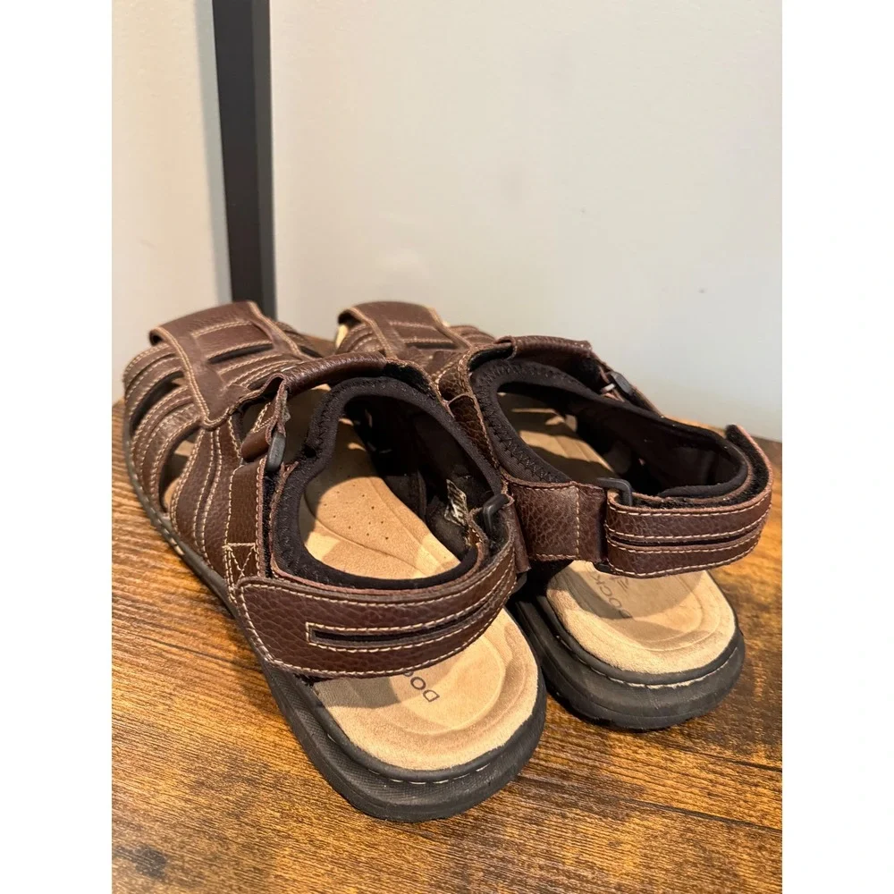 Dockers Mens Dark Brown Leather Fisherman Sandals Adjustable Straps Size 12M
